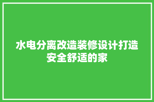 水电分离改造装修设计打造安全舒适的家