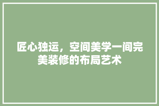 匠心独运，空间美学一间完美装修的布局艺术