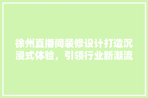 徐州直播间装修设计打造沉浸式体验，引领行业新潮流