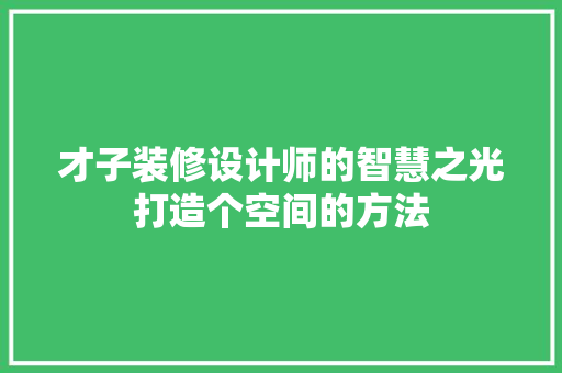 才子装修设计师的智慧之光打造个空间的方法