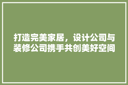 打造完美家居，设计公司与装修公司携手共创美好空间