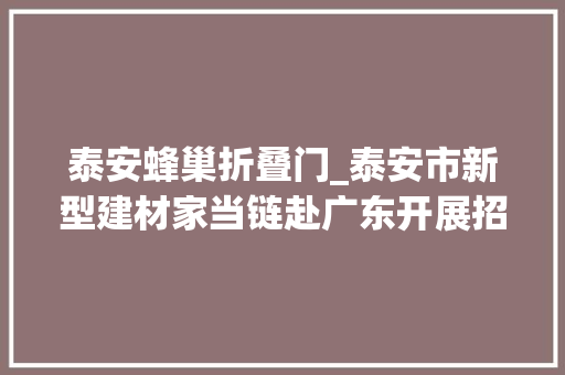 泰安蜂巢折叠门_泰安市新型建材家当链赴广东开展招商推介活动