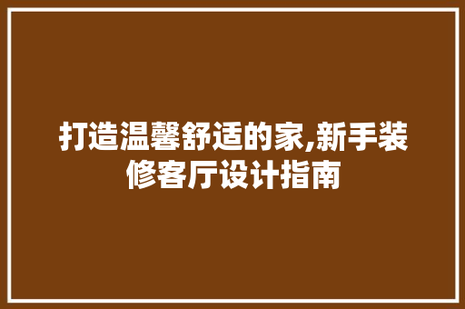 打造温馨舒适的家,新手装修客厅设计指南