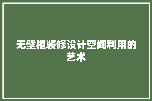 无壁柜装修设计空间利用的艺术