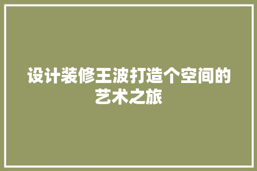 设计装修王波打造个空间的艺术之旅