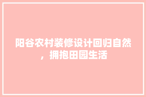 阳谷农村装修设计回归自然，拥抱田园生活
