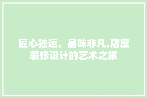 匠心独运，品味非凡,店屋装修设计的艺术之旅