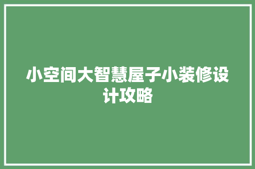 小空间大智慧屋子小装修设计攻略