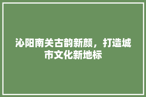 沁阳南关古韵新颜，打造城市文化新地标
