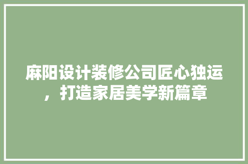 麻阳设计装修公司匠心独运，打造家居美学新篇章