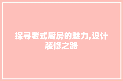 探寻老式厨房的魅力,设计装修之路