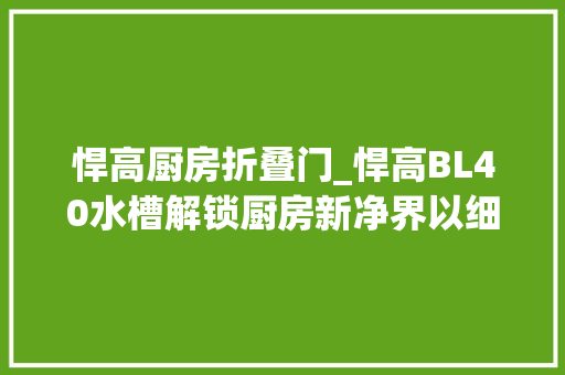 悍高厨房折叠门_悍高BL40水槽解锁厨房新净界以细节启示生活想象