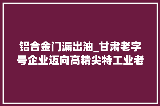 铝合金门漏出油_甘肃老字号企业迈向高精尖特工业老区活力焕新