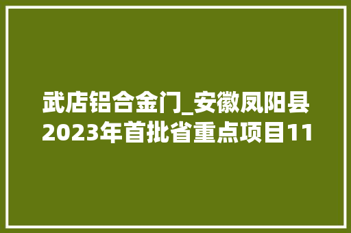 武店铝合金门_安徽凤阳县2023年首批省重点项目117项