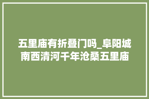 五里庙有折叠门吗_阜阳城南西清河千年沧桑五里庙