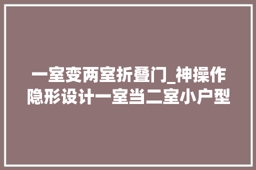 一室变两室折叠门_神操作隐形设计一室当二室小户型扩大进级业主惊呼