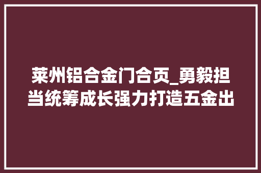 莱州铝合金门合页_勇毅担当统筹成长强力打造五金出海平台推动行业高质量成长