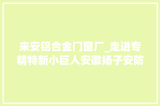 来安铝合金门窗厂_走进专精特新小巨人安徽扬子安防