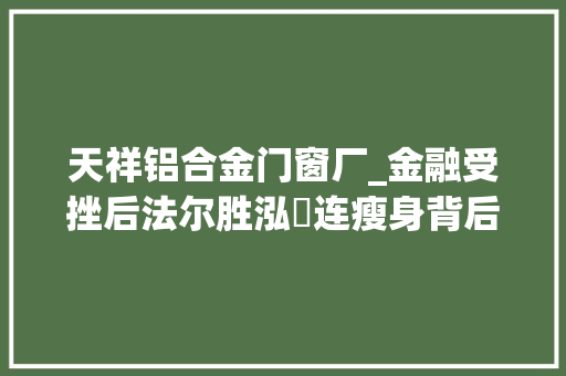 天祥铝合金门窗厂_金融受挫后法尔胜泓昇连瘦身背后富二代周江又要跨界环保