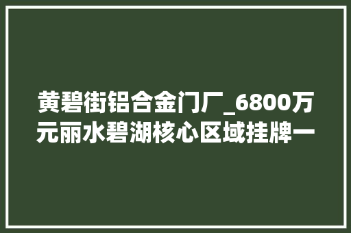 黄碧街铝合金门厂_6800万元丽水碧湖核心区域挂牌一宗宅地