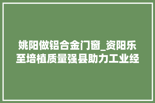 姚阳做铝合金门窗_资阳乐至培植质量强县助力工业经济高质量成长