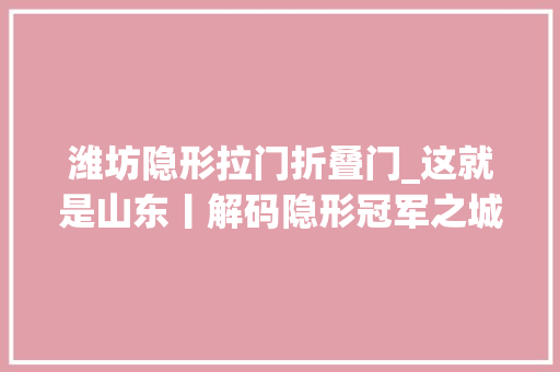 潍坊隐形拉门折叠门_这就是山东丨解码隐形冠军之城潍坊企业背后都有技能控