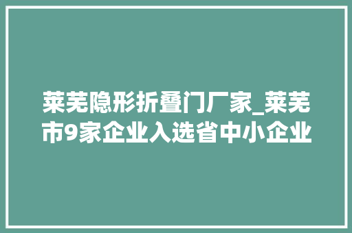 莱芜隐形折叠门厂家_莱芜市9家企业入选省中小企业隐形冠军企业榜单