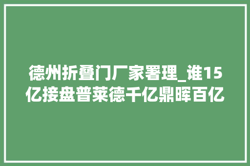 德州折叠门厂家署理_谁15亿接盘普莱德千亿鼎晖百亿富豪吴尚志浮出水面