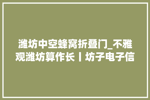 潍坊中空蜂窝折叠门_不雅观潍坊算作长丨坊子电子信息制造业集群雏形初显发力抢跑新家当赛道