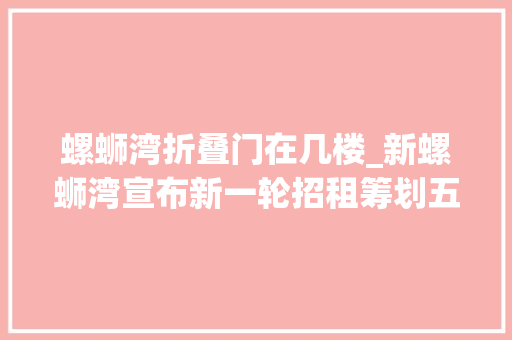 螺蛳湾折叠门在几楼_新螺蛳湾宣布新一轮招租筹划五年一收涉及16024间商铺