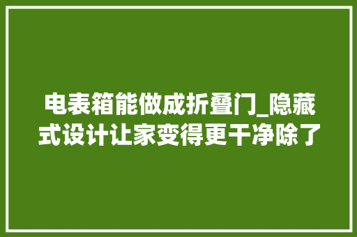 电表箱能做成折叠门_隐藏式设计让家变得更干净除了隐形门还有这些