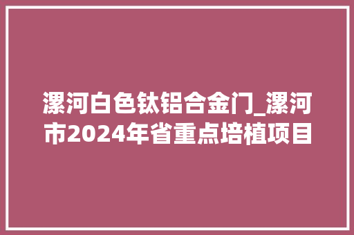 漯河白色钛铝合金门_漯河市2024年省重点培植项目名单