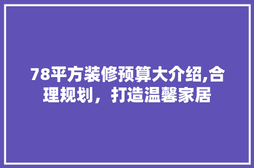 78平方装修预算大介绍,合理规划，打造温馨家居