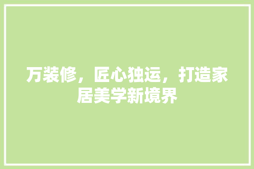万装修，匠心独运，打造家居美学新境界