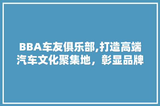 BBA车友俱乐部,打造高端汽车文化聚集地，彰显品牌魅力