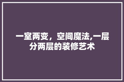 一室两变，空间魔法,一层分两层的装修艺术