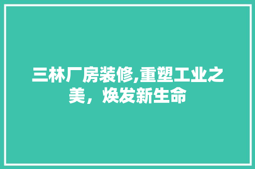 三林厂房装修,重塑工业之美，焕发新生命