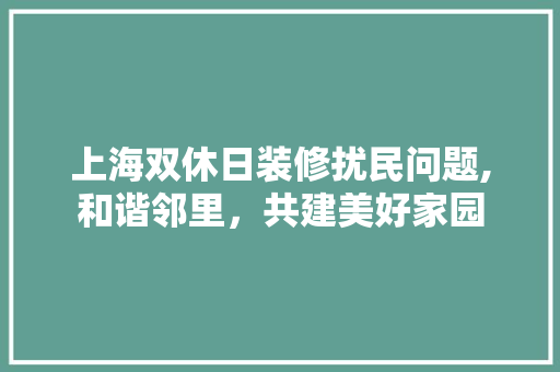 上海双休日装修扰民问题,和谐邻里，共建美好家园