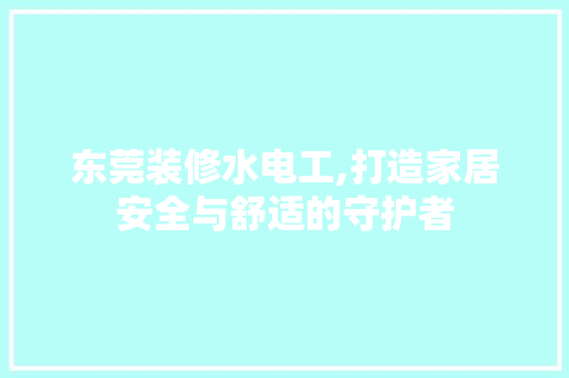 东莞装修水电工,打造家居安全与舒适的守护者