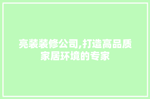 亮装装修公司,打造高品质家居环境的专家
