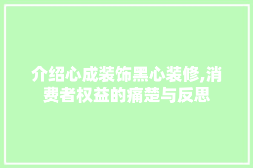 介绍心成装饰黑心装修,消费者权益的痛楚与反思