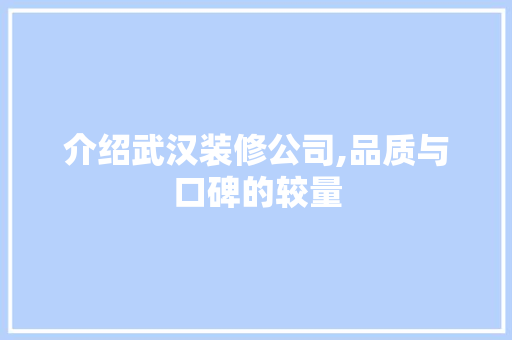 介绍武汉装修公司,品质与口碑的较量