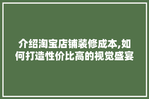 介绍淘宝店铺装修成本,如何打造性价比高的视觉盛宴