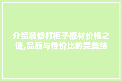 介绍装修打柜子板材价格之谜,品质与性价比的完美结合