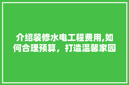 介绍装修水电工程费用,如何合理预算，打造温馨家园