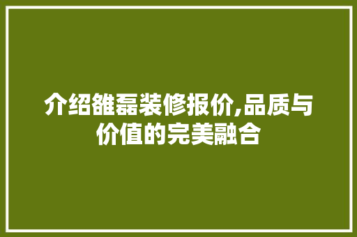 介绍雒磊装修报价,品质与价值的完美融合
