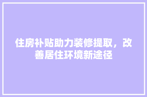 住房补贴助力装修提取，改善居住环境新途径