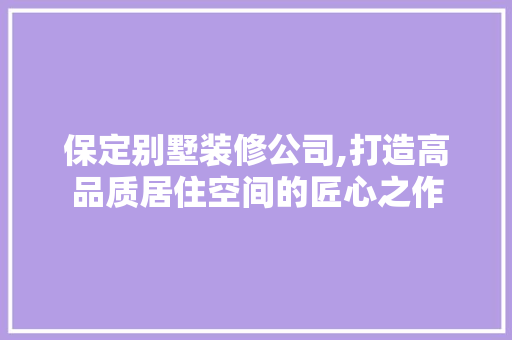 保定别墅装修公司,打造高品质居住空间的匠心之作