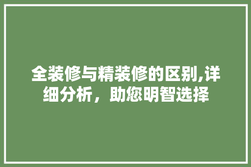 全装修与精装修的区别,详细分析，助您明智选择