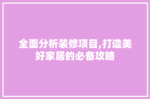 全面分析装修项目,打造美好家居的必备攻略